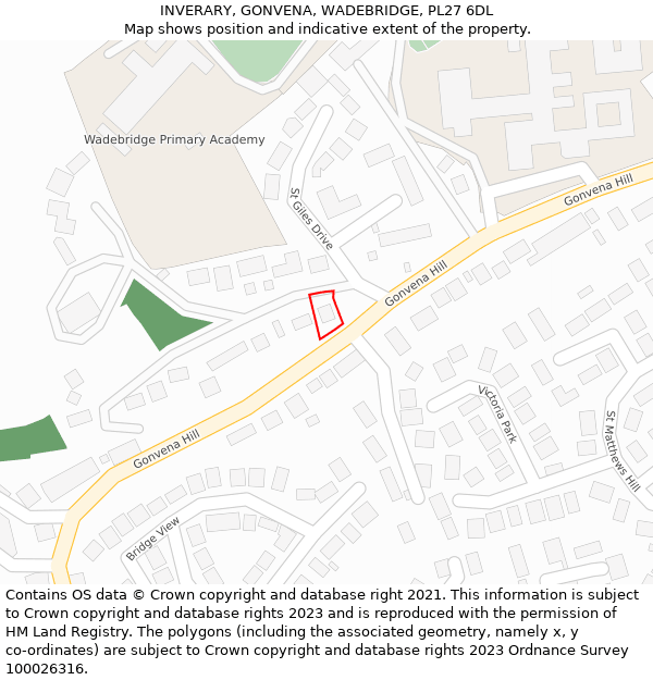 INVERARY, GONVENA, WADEBRIDGE, PL27 6DL: Location map and indicative extent of plot