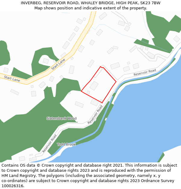 INVERBEG, RESERVOIR ROAD, WHALEY BRIDGE, HIGH PEAK, SK23 7BW: Location map and indicative extent of plot