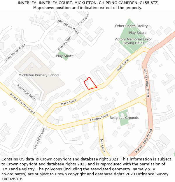 INVERLEA, INVERLEA COURT, MICKLETON, CHIPPING CAMPDEN, GL55 6TZ: Location map and indicative extent of plot