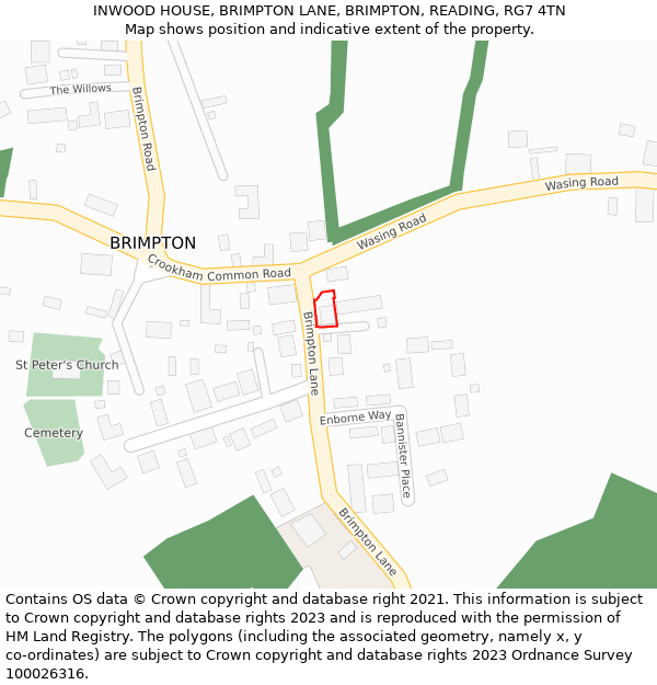 INWOOD HOUSE, BRIMPTON LANE, BRIMPTON, READING, RG7 4TN: Location map and indicative extent of plot