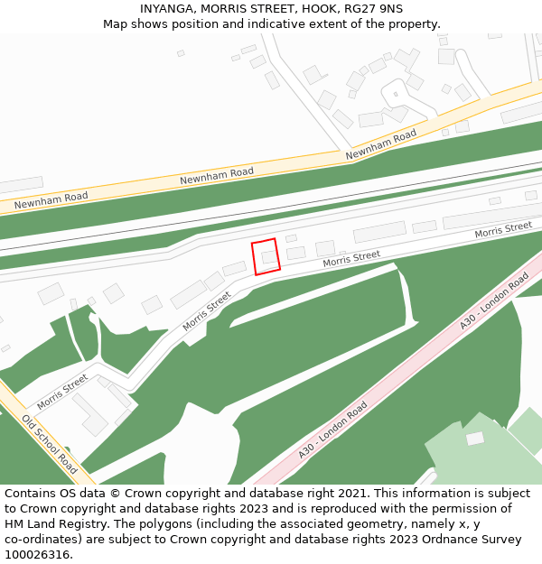 INYANGA, MORRIS STREET, HOOK, RG27 9NS: Location map and indicative extent of plot