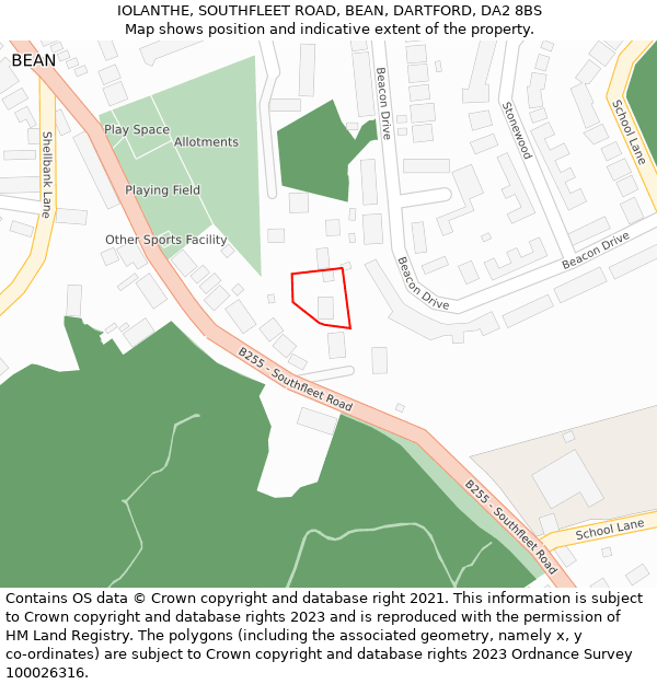 IOLANTHE, SOUTHFLEET ROAD, BEAN, DARTFORD, DA2 8BS: Location map and indicative extent of plot