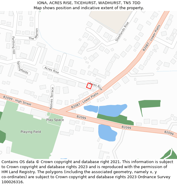 IONA, ACRES RISE, TICEHURST, WADHURST, TN5 7DD: Location map and indicative extent of plot