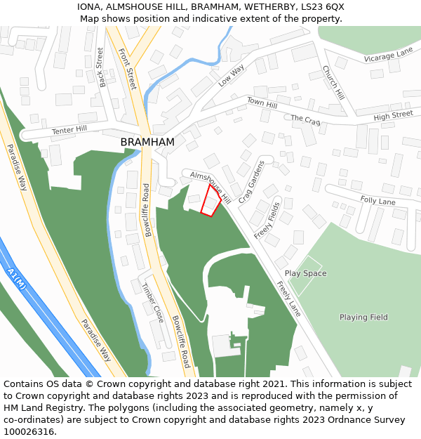 IONA, ALMSHOUSE HILL, BRAMHAM, WETHERBY, LS23 6QX: Location map and indicative extent of plot