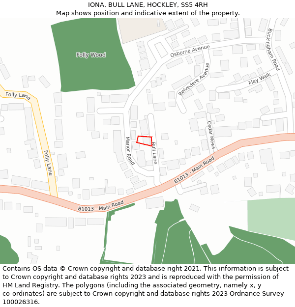IONA, BULL LANE, HOCKLEY, SS5 4RH: Location map and indicative extent of plot