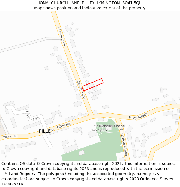 IONA, CHURCH LANE, PILLEY, LYMINGTON, SO41 5QL: Location map and indicative extent of plot