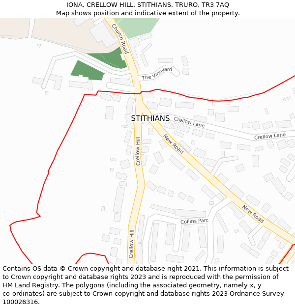 IONA, CRELLOW HILL, STITHIANS, TRURO, TR3 7AQ: Location map and indicative extent of plot