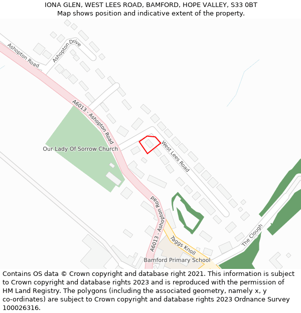 IONA GLEN, WEST LEES ROAD, BAMFORD, HOPE VALLEY, S33 0BT: Location map and indicative extent of plot