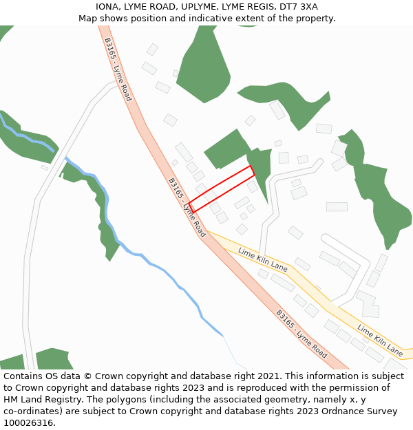 IONA, LYME ROAD, UPLYME, LYME REGIS, DT7 3XA: Location map and indicative extent of plot