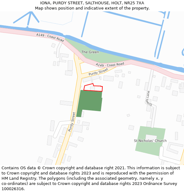 IONA, PURDY STREET, SALTHOUSE, HOLT, NR25 7XA: Location map and indicative extent of plot