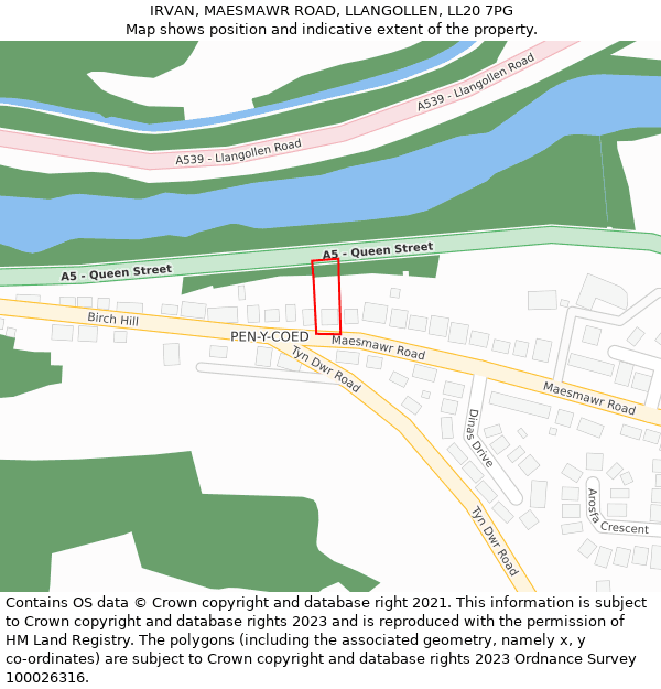 IRVAN, MAESMAWR ROAD, LLANGOLLEN, LL20 7PG: Location map and indicative extent of plot