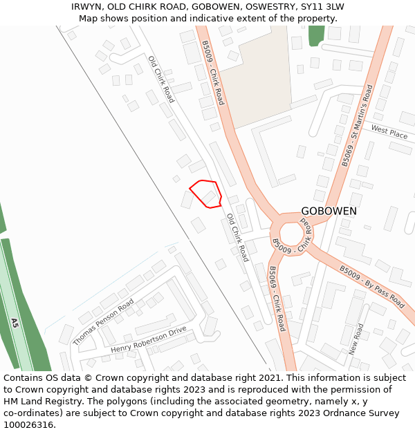 IRWYN, OLD CHIRK ROAD, GOBOWEN, OSWESTRY, SY11 3LW: Location map and indicative extent of plot