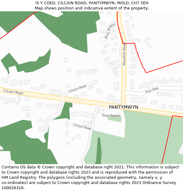 IS Y COED, CILCAIN ROAD, PANTYMWYN, MOLD, CH7 5EH: Location map and indicative extent of plot
