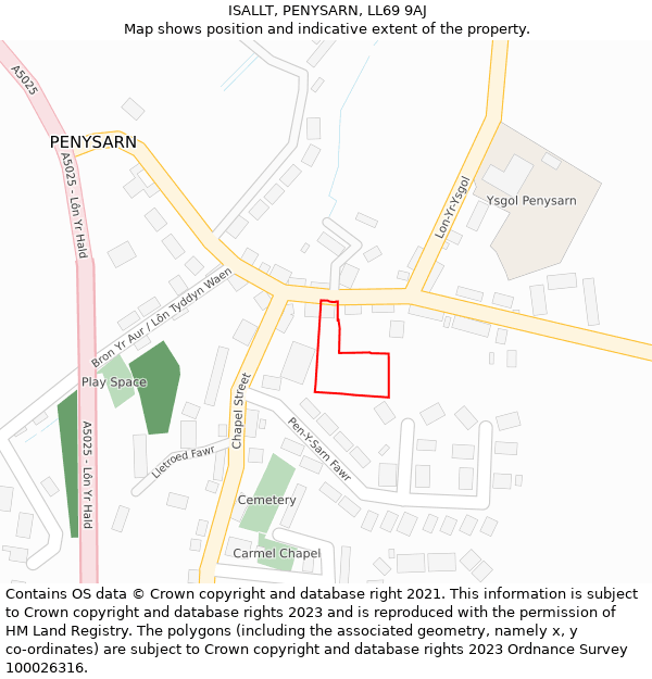 ISALLT, PENYSARN, LL69 9AJ: Location map and indicative extent of plot