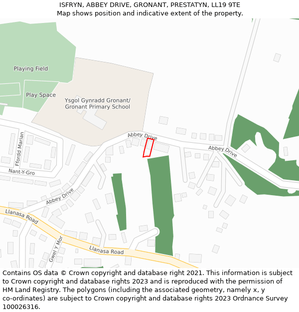ISFRYN, ABBEY DRIVE, GRONANT, PRESTATYN, LL19 9TE: Location map and indicative extent of plot