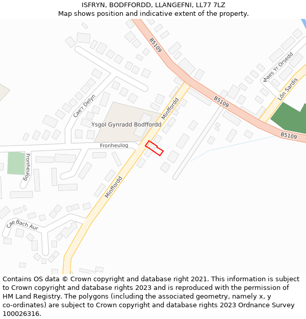 ISFRYN, BODFFORDD, LLANGEFNI, LL77 7LZ: Location map and indicative extent of plot