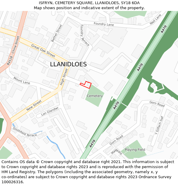 ISFRYN, CEMETERY SQUARE, LLANIDLOES, SY18 6DA: Location map and indicative extent of plot