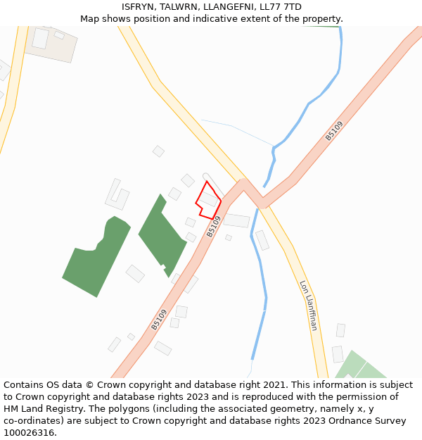 ISFRYN, TALWRN, LLANGEFNI, LL77 7TD: Location map and indicative extent of plot