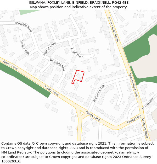 ISILWANA, FOXLEY LANE, BINFIELD, BRACKNELL, RG42 4EE: Location map and indicative extent of plot
