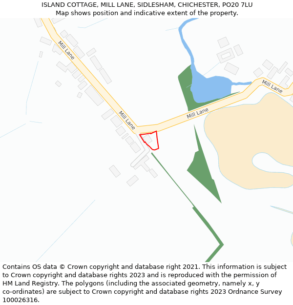 ISLAND COTTAGE, MILL LANE, SIDLESHAM, CHICHESTER, PO20 7LU: Location map and indicative extent of plot