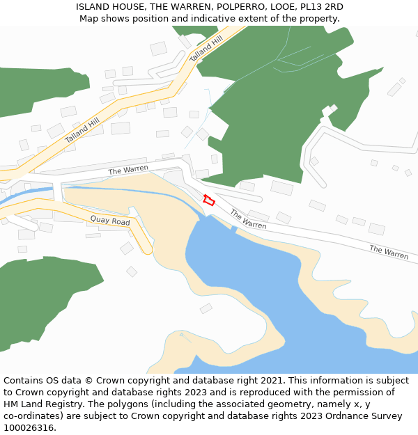 ISLAND HOUSE, THE WARREN, POLPERRO, LOOE, PL13 2RD: Location map and indicative extent of plot