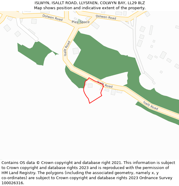ISLWYN, ISALLT ROAD, LLYSFAEN, COLWYN BAY, LL29 8LZ: Location map and indicative extent of plot