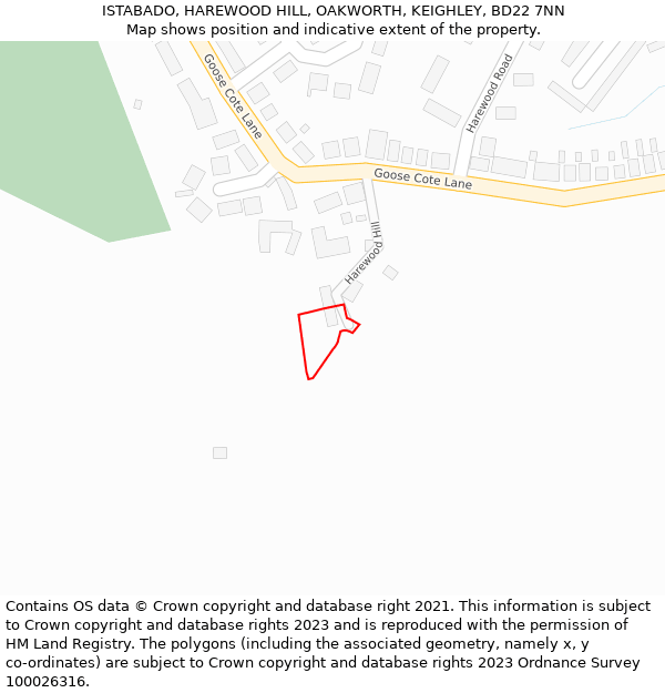 ISTABADO, HAREWOOD HILL, OAKWORTH, KEIGHLEY, BD22 7NN: Location map and indicative extent of plot
