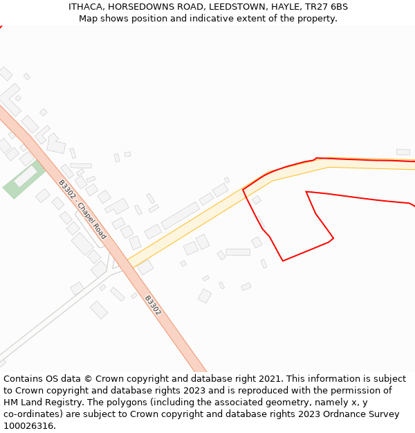 ITHACA, HORSEDOWNS ROAD, LEEDSTOWN, HAYLE, TR27 6BS: Location map and indicative extent of plot