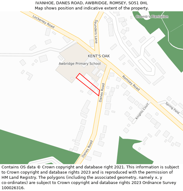 IVANHOE, DANES ROAD, AWBRIDGE, ROMSEY, SO51 0HL: Location map and indicative extent of plot