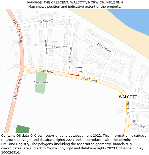 IVANHOE, THE CRESCENT, WALCOTT, NORWICH, NR12 0NH: Location map and indicative extent of plot