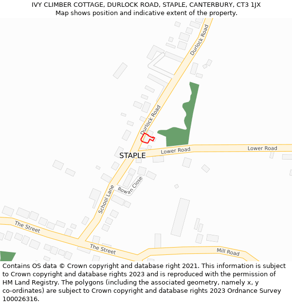 IVY CLIMBER COTTAGE, DURLOCK ROAD, STAPLE, CANTERBURY, CT3 1JX: Location map and indicative extent of plot
