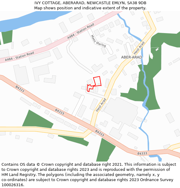 IVY COTTAGE, ABERARAD, NEWCASTLE EMLYN, SA38 9DB: Location map and indicative extent of plot