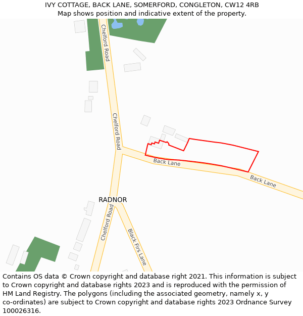 IVY COTTAGE, BACK LANE, SOMERFORD, CONGLETON, CW12 4RB: Location map and indicative extent of plot