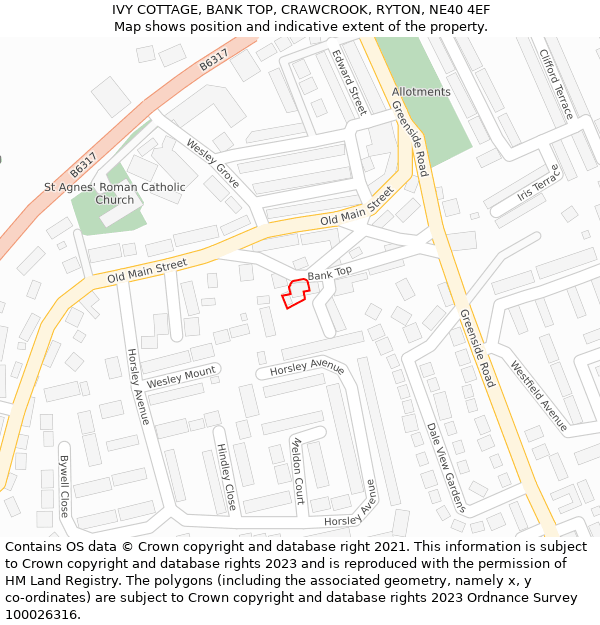 IVY COTTAGE, BANK TOP, CRAWCROOK, RYTON, NE40 4EF: Location map and indicative extent of plot