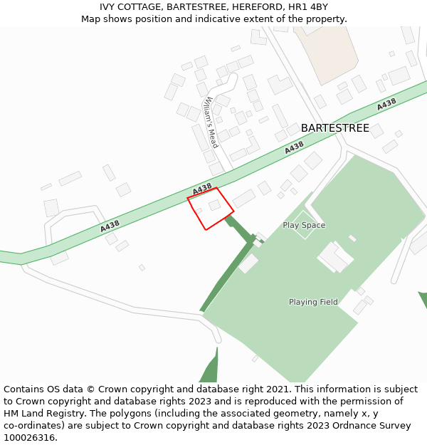 IVY COTTAGE, BARTESTREE, HEREFORD, HR1 4BY: Location map and indicative extent of plot