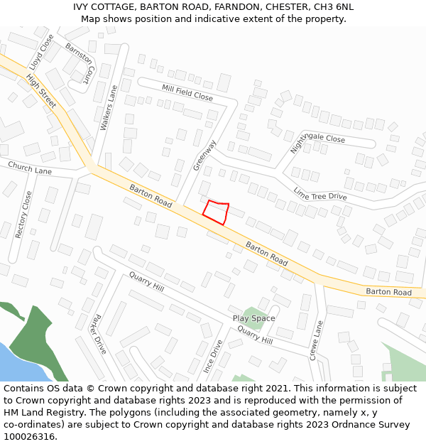 IVY COTTAGE, BARTON ROAD, FARNDON, CHESTER, CH3 6NL: Location map and indicative extent of plot
