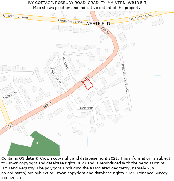 IVY COTTAGE, BOSBURY ROAD, CRADLEY, MALVERN, WR13 5LT: Location map and indicative extent of plot