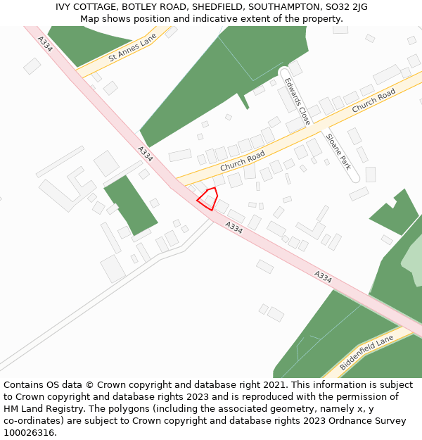 IVY COTTAGE, BOTLEY ROAD, SHEDFIELD, SOUTHAMPTON, SO32 2JG: Location map and indicative extent of plot