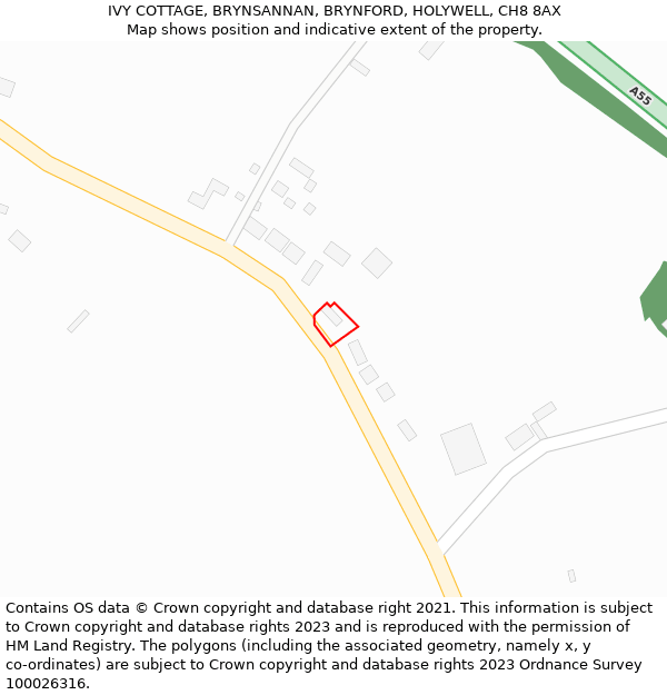 IVY COTTAGE, BRYNSANNAN, BRYNFORD, HOLYWELL, CH8 8AX: Location map and indicative extent of plot