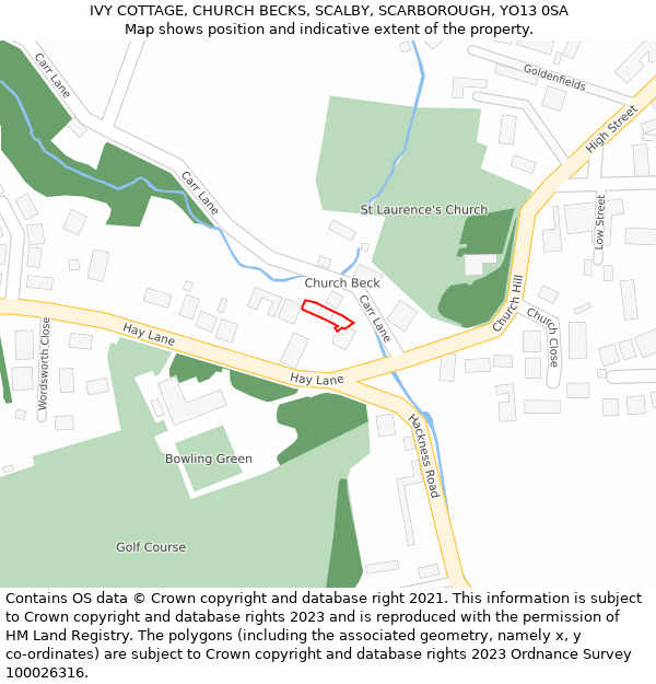 IVY COTTAGE, CHURCH BECKS, SCALBY, SCARBOROUGH, YO13 0SA: Location map and indicative extent of plot