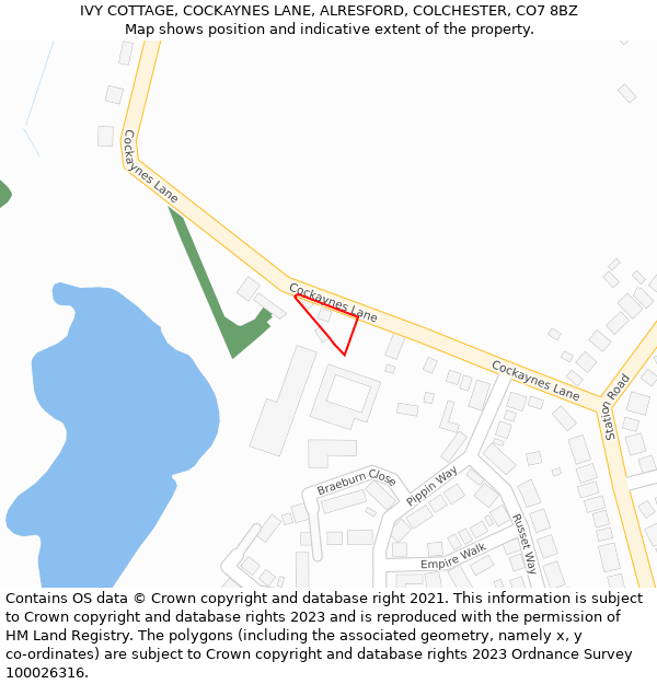 IVY COTTAGE, COCKAYNES LANE, ALRESFORD, COLCHESTER, CO7 8BZ: Location map and indicative extent of plot