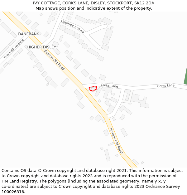 IVY COTTAGE, CORKS LANE, DISLEY, STOCKPORT, SK12 2DA: Location map and indicative extent of plot