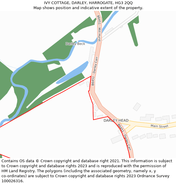 IVY COTTAGE, DARLEY, HARROGATE, HG3 2QQ: Location map and indicative extent of plot