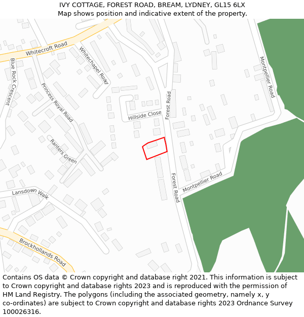 IVY COTTAGE, FOREST ROAD, BREAM, LYDNEY, GL15 6LX: Location map and indicative extent of plot