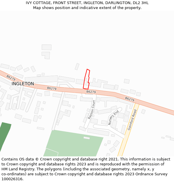 IVY COTTAGE, FRONT STREET, INGLETON, DARLINGTON, DL2 3HL: Location map and indicative extent of plot