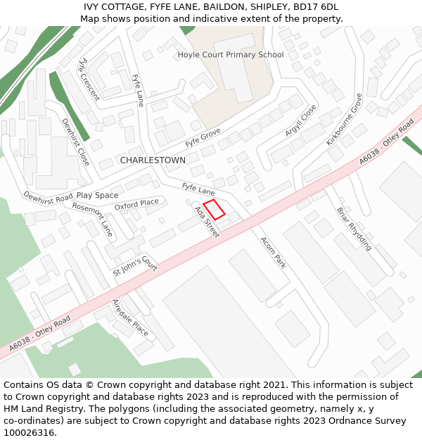 IVY COTTAGE, FYFE LANE, BAILDON, SHIPLEY, BD17 6DL: Location map and indicative extent of plot