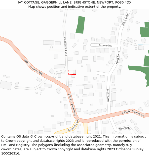 IVY COTTAGE, GAGGERHILL LANE, BRIGHSTONE, NEWPORT, PO30 4DX: Location map and indicative extent of plot