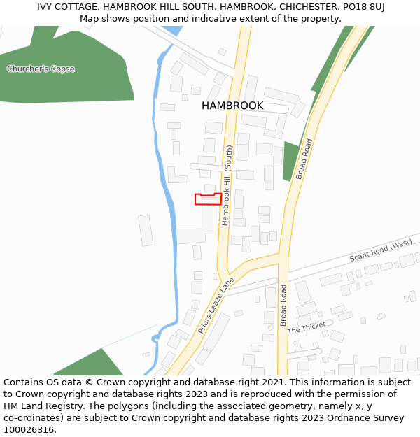 IVY COTTAGE, HAMBROOK HILL SOUTH, HAMBROOK, CHICHESTER, PO18 8UJ: Location map and indicative extent of plot