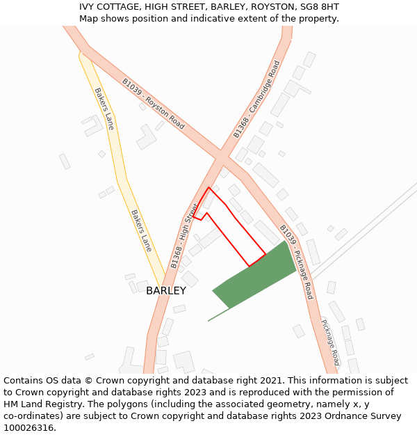 IVY COTTAGE, HIGH STREET, BARLEY, ROYSTON, SG8 8HT: Location map and indicative extent of plot