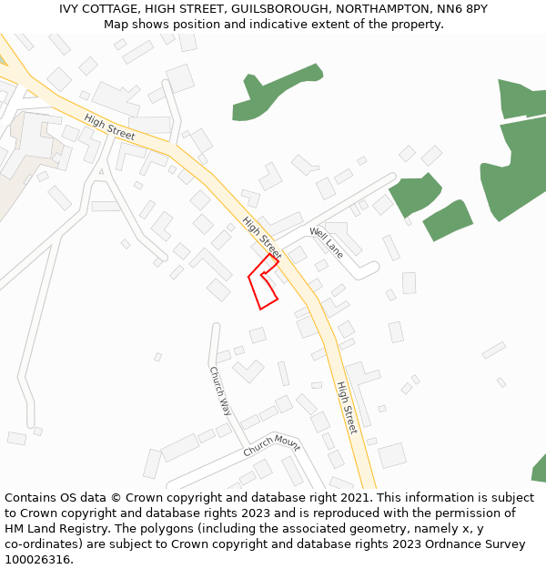 IVY COTTAGE, HIGH STREET, GUILSBOROUGH, NORTHAMPTON, NN6 8PY: Location map and indicative extent of plot